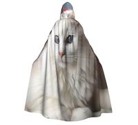 BYPPJGH Halloween Hooded Cape For Adult Cute White Cat Full Length Cape Cloak Halloween Christmas Cosplay Costume For Men And Women