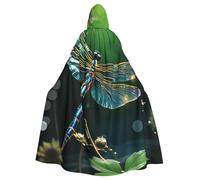 BYPPJGH Halloween Hooded Cape For Adult Dragonfly Green Full Length Cape Cloak Halloween Christmas Cosplay Costume For Men And Women