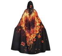BYPPJGH Halloween Hooded Cape For Adult Fire Flowers And Heart Full Length Cape Cloak Halloween Christmas Cosplay Costume For Men And Women