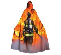 BYPPJGH Halloween Hooded Cape For Adult Firefighter Fireman Flame Full Length Cape Cloak Halloween Christmas Cosplay Costume For Men And Women