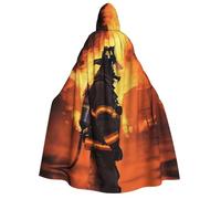 BYPPJGH Halloween Hooded Cape For Adult Firefighter Fireman Flame Full Length Cape Cloak Halloween Christmas Cosplay Costume For Men And Women
