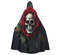 BYPPJGH Halloween Hooded Cape For Adult Floral Skeleton Roses In Bloom Full Length Cape Cloak Halloween Christmas Cosplay Costume For Men And Women