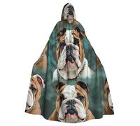 BYPPJGH Halloween Hooded Cape For Adult Funny English Bulldog Full Length Cape Cloak Halloween Christmas Cosplay Costume For Men And Women