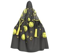 BYPPJGH Halloween Hooded Cape For Adult Funny Tennis Racquets And Tennis Balls Full Length Cape Cloak Halloween Christmas Cosplay Costume For Men And Women