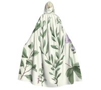 BYPPJGH Halloween Hooded Cape For Adult Green Flower Herb Sage Leaves And Branches Full Length Cape Cloak Halloween Christmas Cosplay Costume For Men And Women