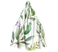BYPPJGH Halloween Hooded Cape For Adult Green Flower Watercolor Herb Sage Leaves And Branches Full Length Cape Cloak Halloween Christmas Cosplay Costume For Men And Women
