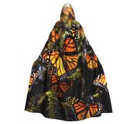 BYPPJGH Halloween Hooded Cape For Adult Heaps Of Orange Monarch Butterflies Full Length Cape Cloak Halloween Christmas Cosplay Costume For Men And Women