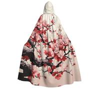 BYPPJGH Halloween Hooded Cape For Adult Japanese Floral Cherry Blossom Full Length Cape Cloak Halloween Christmas Cosplay Costume For Men And Women