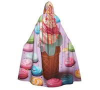 BYPPJGH Halloween Hooded Cape For Adult Many Colored Ice Cream Full Length Cape Cloak Halloween Christmas Cosplay Costume For Men And Women