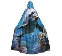 BYPPJGH Halloween Hooded Cape For Adult Ocean Dolphin Looking At You Full Length Cape Cloak Halloween Christmas Cosplay Costume For Men And Women