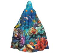 BYPPJGH Halloween Hooded Cape For Adult Ocean Tropical Fish Coral Undersea World Full Length Cape Cloak Halloween Christmas Cosplay Costume For Men And Women