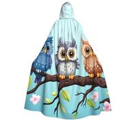BYPPJGH Halloween Hooded Cape For Adult Owls On A Branch Full Length Cape Cloak Halloween Christmas Cosplay Costume For Men And Women
