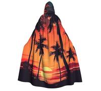 BYPPJGH Halloween Hooded Cape For Adult Palm Tree Summer Sunset Full Length Cape Cloak Halloween Christmas Cosplay Costume For Men And Women