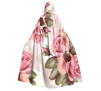 BYPPJGH Halloween Hooded Cape For Adult Pink Rose Floral Full Length Cape Cloak Halloween Christmas Cosplay Costume For Men And Women
