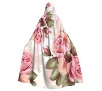 BYPPJGH Halloween Hooded Cape For Adult Pink Rose Floral Full Length Cape Cloak Halloween Christmas Cosplay Costume For Men And Women