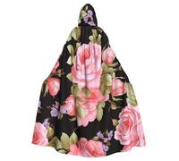 BYPPJGH Halloween Hooded Cape For Adult Pink Rose Full Length Cape Cloak Halloween Christmas Cosplay Costume For Men And Women