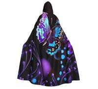 BYPPJGH Halloween Hooded Cape For Adult Purple Butterfly And Flowers Full Length Cape Cloak Halloween Christmas Cosplay Costume For Men And Women