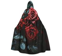 BYPPJGH Halloween Hooded Cape For Adult Red And Black Rose Full Length Cape Cloak Halloween Christmas Cosplay Costume For Men And Women