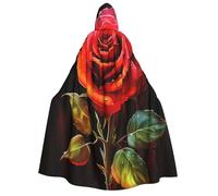 BYPPJGH Halloween Hooded Cape For Adult Red Rose Art Full Length Cape Cloak Halloween Christmas Cosplay Costume For Men And Women