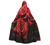 BYPPJGH Halloween Hooded Cape For Adult Red Rose Full Length Cape Cloak Halloween Christmas Cosplay Costume For Men And Women