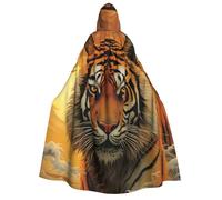 BYPPJGH Halloween Hooded Cape For Adult Rising Sun Tiger Full Length Cape Cloak Halloween Christmas Cosplay Costume For Men And Women
