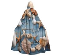 BYPPJGH Halloween Hooded Cape For Adult Shell Starfish Pattern Full Length Cape Cloak Halloween Christmas Cosplay Costume For Men And Women