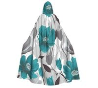 BYPPJGH Halloween Hooded Cape For Adult Teal Grey And White Floral1 Full Length Cape Cloak Halloween Christmas Cosplay Costume For Men And Women