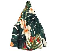 BYPPJGH Halloween Hooded Cape For Adult Tropical Summer Hawaiian Flower Palm Leaves Full Length Cape Cloak Halloween Christmas Cosplay Costume For Men And Women