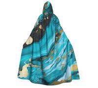BYPPJGH Halloween Hooded Cape For Adult Turquoise Blue Gold Marble Full Length Cape Cloak Halloween Christmas Cosplay Costume For Men And Women