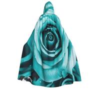 BYPPJGH Halloween Hooded Cape For Adult Turquoise Rose Full Length Cape Cloak Halloween Christmas Cosplay Costume For Men And Women