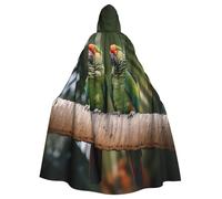 BYPPJGH Halloween Hooded Cape For Adult Two Parrots On Green Palm Tree Full Length Cape Cloak Halloween Christmas Cosplay Costume For Men And Women
