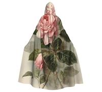 BYPPJGH Halloween Hooded Cape For Adult Vintage Pink Rose Full Length Cape Cloak Halloween Christmas Cosplay Costume For Men And Women