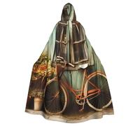 BYPPJGH Halloween Hooded Cape For Adult Vintage Window With Bicycle Full Length Cape Cloak Halloween Christmas Cosplay Costume For Men And Women
