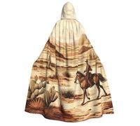 BYPPJGH Halloween Hooded Cape For Adult West Desert Cactus With Cowboys Riding Horses Full Length Cape Cloak Halloween Christmas Cosplay Costume For Men And Women