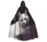 BYPPJGH Halloween Hooded Cape For Adult White Cat Full Length Cape Cloak Halloween Christmas Cosplay Costume For Men And Women
