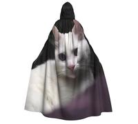 BYPPJGH Halloween Hooded Cape For Adult White Cat Full Length Cape Cloak Halloween Christmas Cosplay Costume For Men And Women