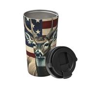 BYPPJGH Insulated Coffee Mug 17oz with Lid Hidden Carry Loop Stainless Steel Coffee Travel Mug Americana Flag Deer Coffee Tumbler Coffe Cup for Men Women