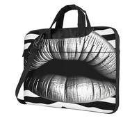 BYPPJGH Lips Printed In Black And White Stripes Laptop Shoulder Bag For Men Women Briefcase Messenger Bag W/Strap Handle Waterproof Laptop Sleeve Bag 14 Inch