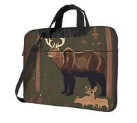 BYPPJGH Lodge Bear Deer Laptop Shoulder Bag For Men Women Briefcase Messenger Bag W/Strap Handle Waterproof Laptop Sleeve Bag 14 Inch