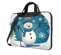 BYPPJGH Lovely Christmas Cartoon Skiing Snowman Snowflake Laptop Shoulder Bag For Men Women Briefcase Messenger Bag W/Strap Handle Waterproof Laptop Sleeve Bag 14 Inch