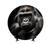 BYPPJGH Male Gorilla Ceramic Decorative Plates Bone China Decorative Plate with Display Stand Handmade Ceramic Ornament Personality Porcelain Dinner Plate Crafts for Home Office Wall Decoration 15cm