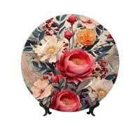 BYPPJGH Modern Floral Ceramic Decorative Plates Bone China Decorative Plate with Display Stand Handmade Ceramic Ornament Personality Porcelain Dinner Plate Crafts for Home Office Wall Decoration 17cm