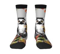 BYPPJGH Novelty Crew Socks Soft Breathable Dress Socks Animals Lemur Flowers Pattern Mid Calf Socks Funny Cute Socks For Women Men Gift