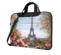 BYPPJGH Paris Eiffel Tower With Flowers Laptop Shoulder Bag For Men Women Briefcase Messenger Bag W/Strap Handle Waterproof Laptop Sleeve Bag 13 Inch