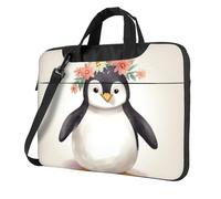 BYPPJGH Penguin Wearing Flowers Laptop Shoulder Bag For Men Women Briefcase Messenger Bag W/Strap Handle Waterproof Laptop Sleeve Bag 14 Inch