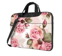BYPPJGH Pink Rose Floral Laptop Shoulder Bag For Men Women Briefcase Messenger Bag W/Strap Handle Waterproof Laptop Sleeve Bag 14 Inch