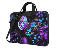 BYPPJGH Purple Butterfly And Flowers Laptop Shoulder Bag For Men Women Briefcase Messenger Bag W/Strap Handle Waterproof Laptop Sleeve Bag 15.6 Inch