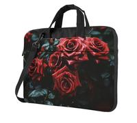 BYPPJGH Red And Black Rose Laptop Shoulder Bag For Men Women Briefcase Messenger Bag W/Strap Handle Waterproof Laptop Sleeve Bag 15.6 Inch