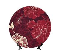 BYPPJGH Red Flower Ceramic Decorative Plates Bone China Decorative Plate with Display Stand Handmade Ceramic Ornament Personality Porcelain Dinner Plate Crafts for Home Office Wall Decoration 17cm