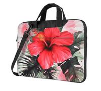 BYPPJGH Red Hibiscus Laptop Shoulder Bag For Men Women Briefcase Messenger Bag W/Strap Handle Waterproof Laptop Sleeve Bag 14 Inch